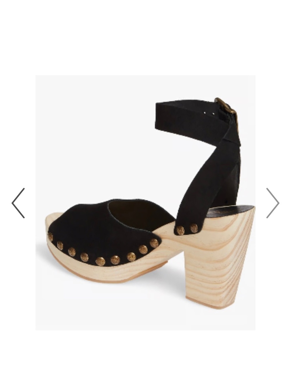 Free People Pasadena Clogs Black Suede Studded Wooden Platform Sandals Peep Toe - Picture 16 of 16